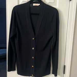 Tory Burch Merino Wool Cardigan size L. Black